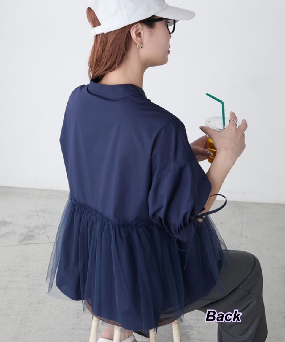 260414 新款日系女裝手袖小蝴蝶半網紗恤衫/ 多色