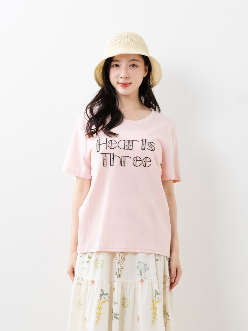 清新棉質小花鎖鏈繡花字母短袖上衣