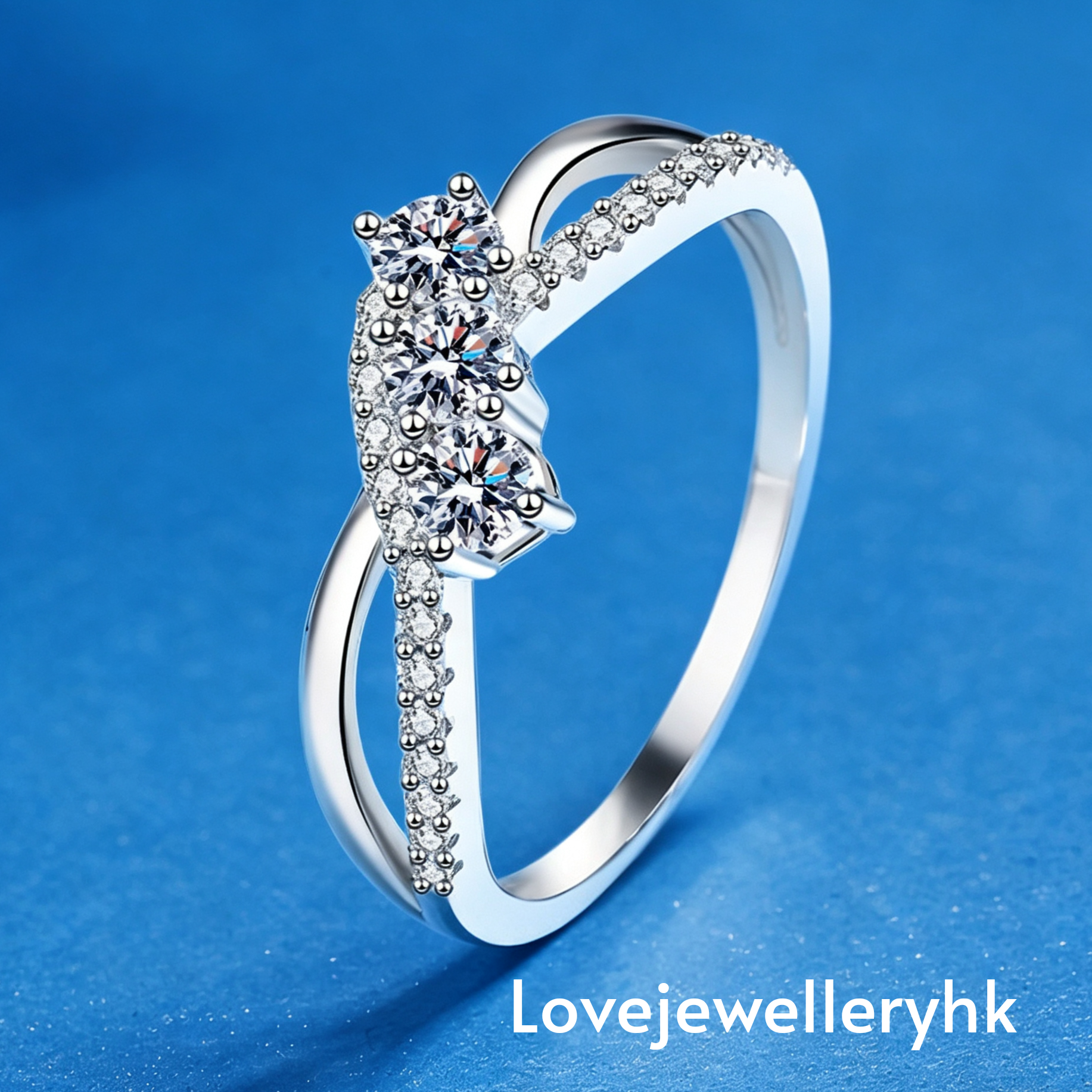 全莫桑鑽交叠戒指        R041.5C040