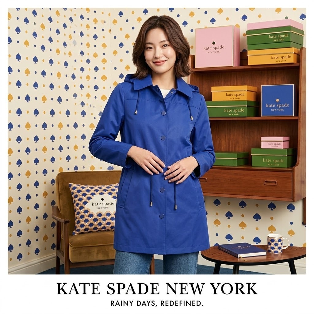 【現貨】kate spade H041165 女士連帽中長款防風雨衣外套