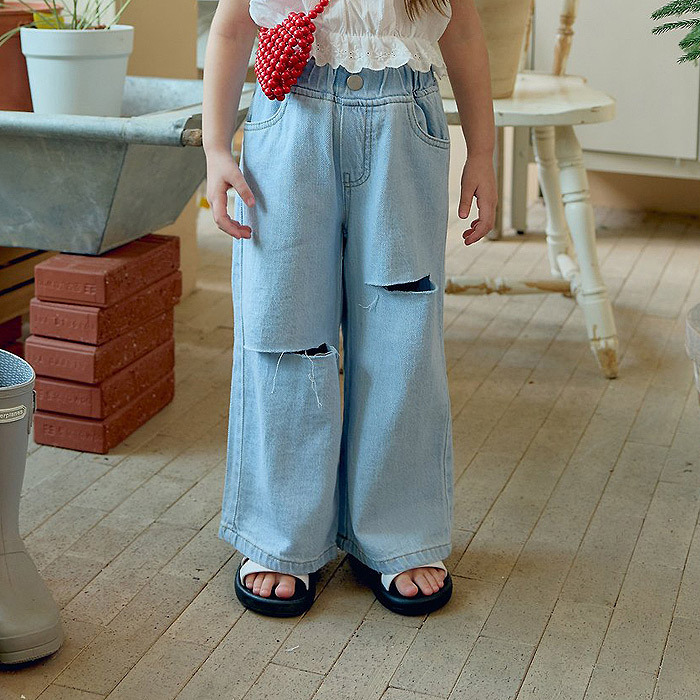 正韓夏UEO 割破牛仔直筒褲