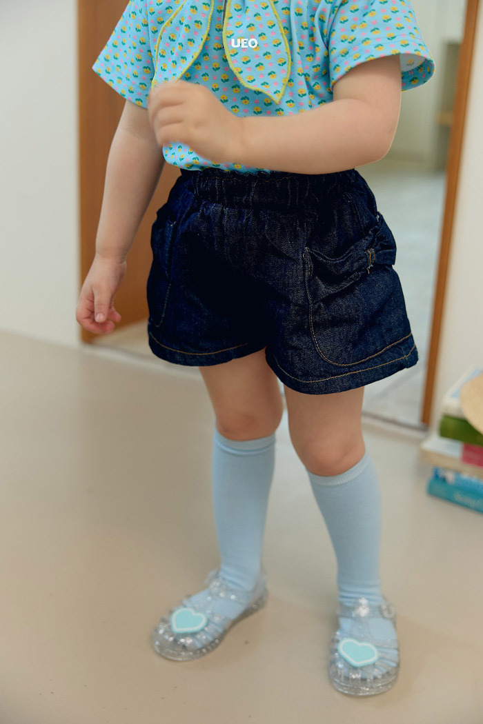 正韓夏UEO 蝴蝶結口袋牛仔短褲