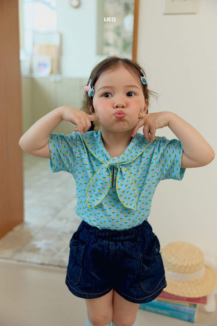 正韓夏UEO 蝴蝶結口袋牛仔短褲