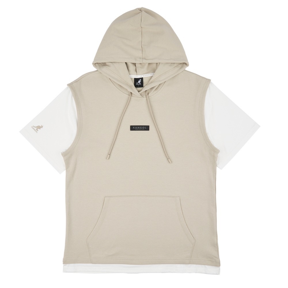 【Kangol】中性假兩件T｜層次假兩件 彈性舒適-中卡其色