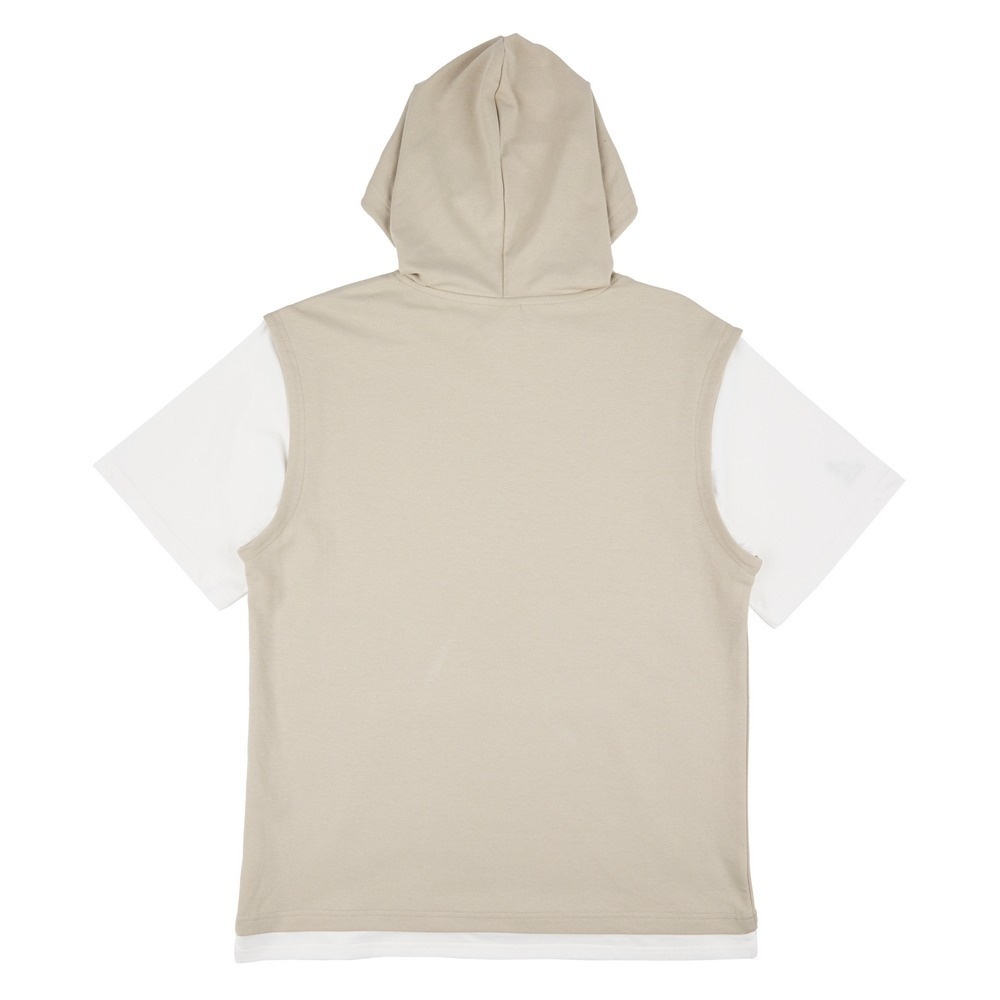 【Kangol】中性假兩件T｜層次假兩件 彈性舒適-中卡其色