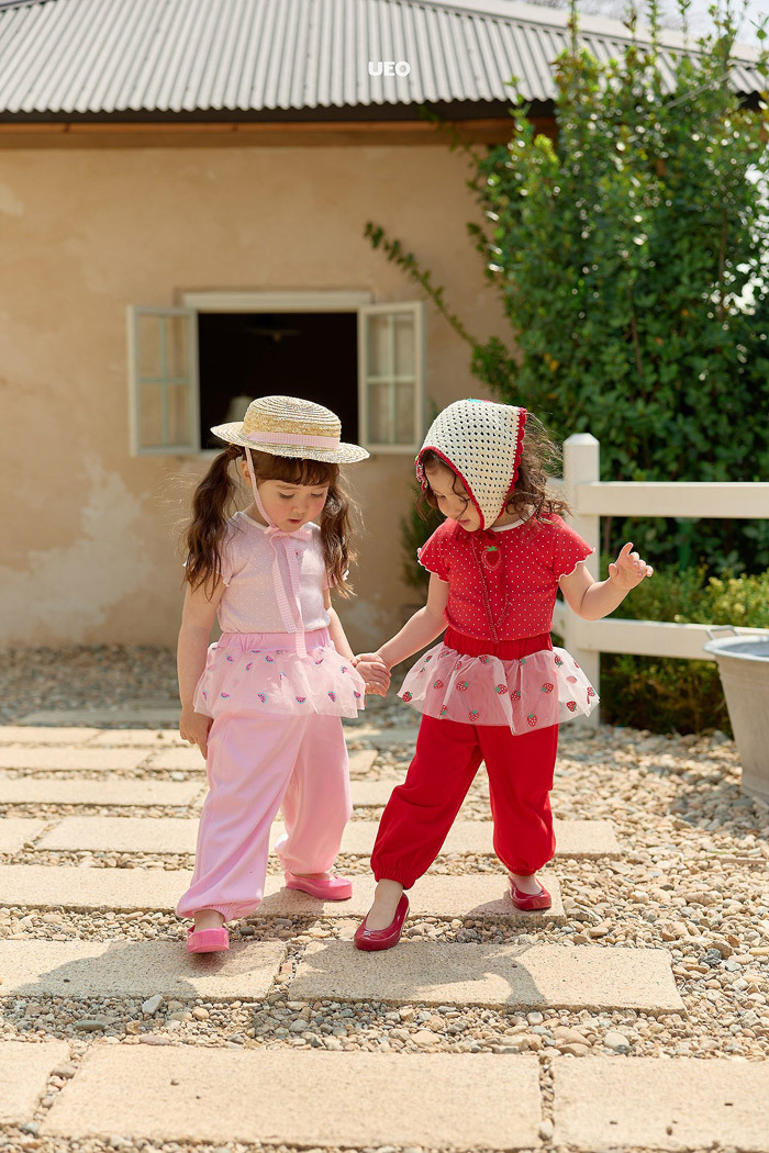 正韓夏UEO 兩色草莓西瓜拼紗運動褲