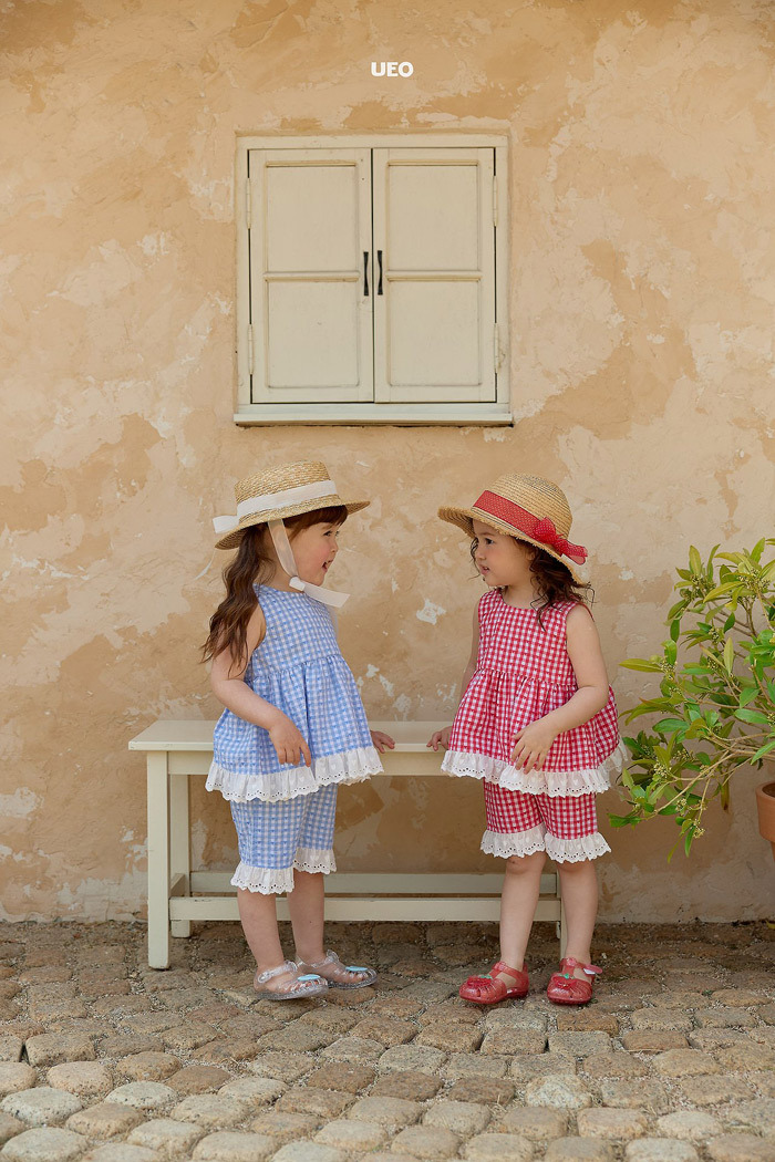 正韓夏UEO 兩色花邊格子褲