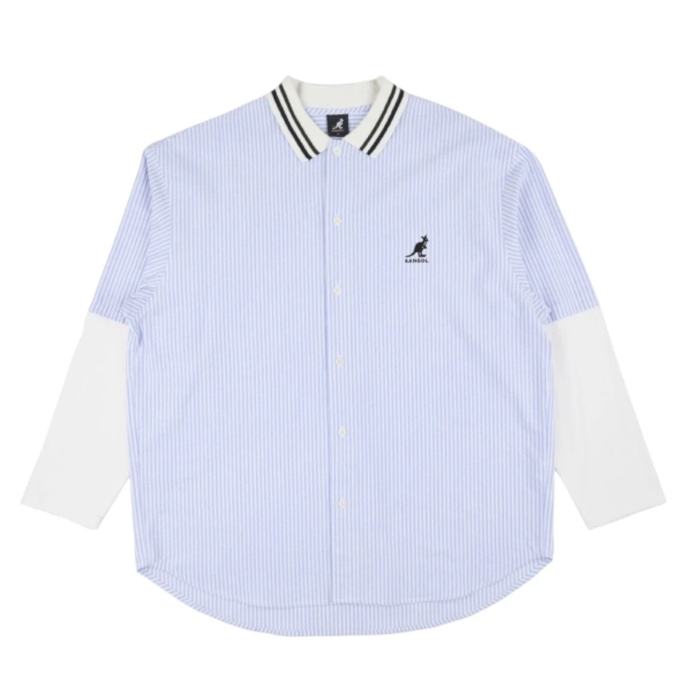 【Kangol】中性條紋襯衫｜經典條紋 清爽百搭-藍白2色