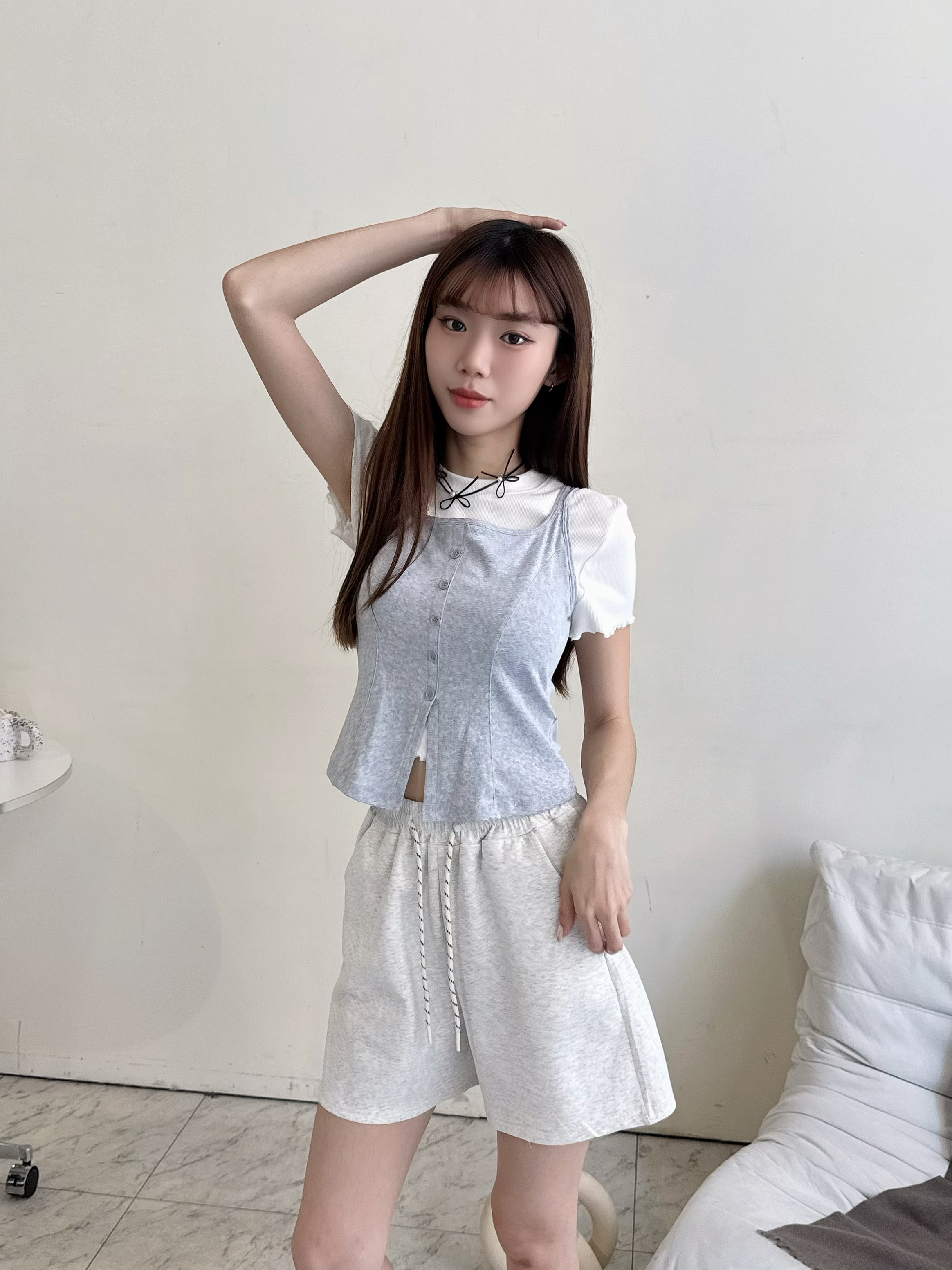 假鈕扣吊帶上衣-3713