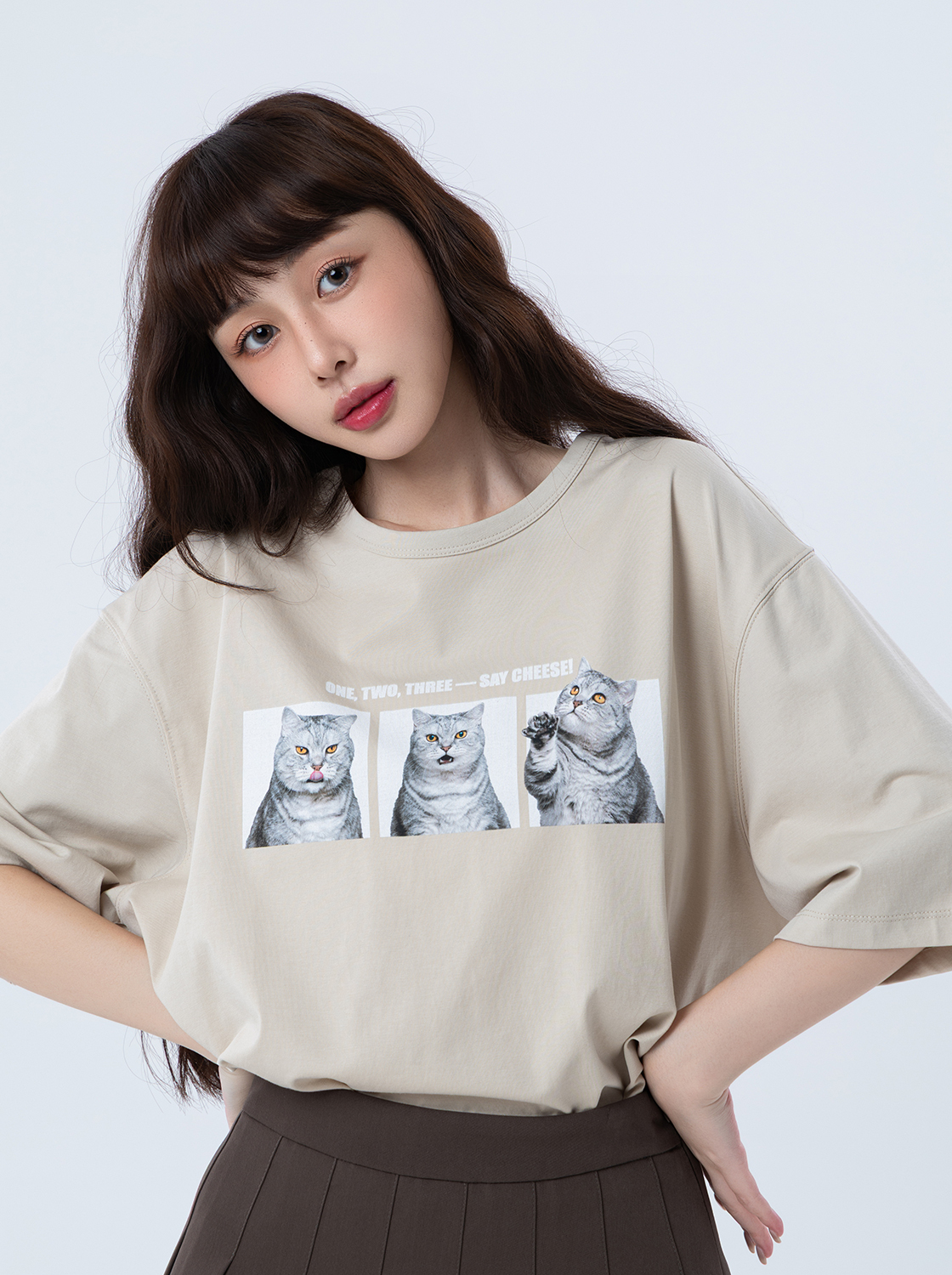 海灘貓咪短袖上衣
