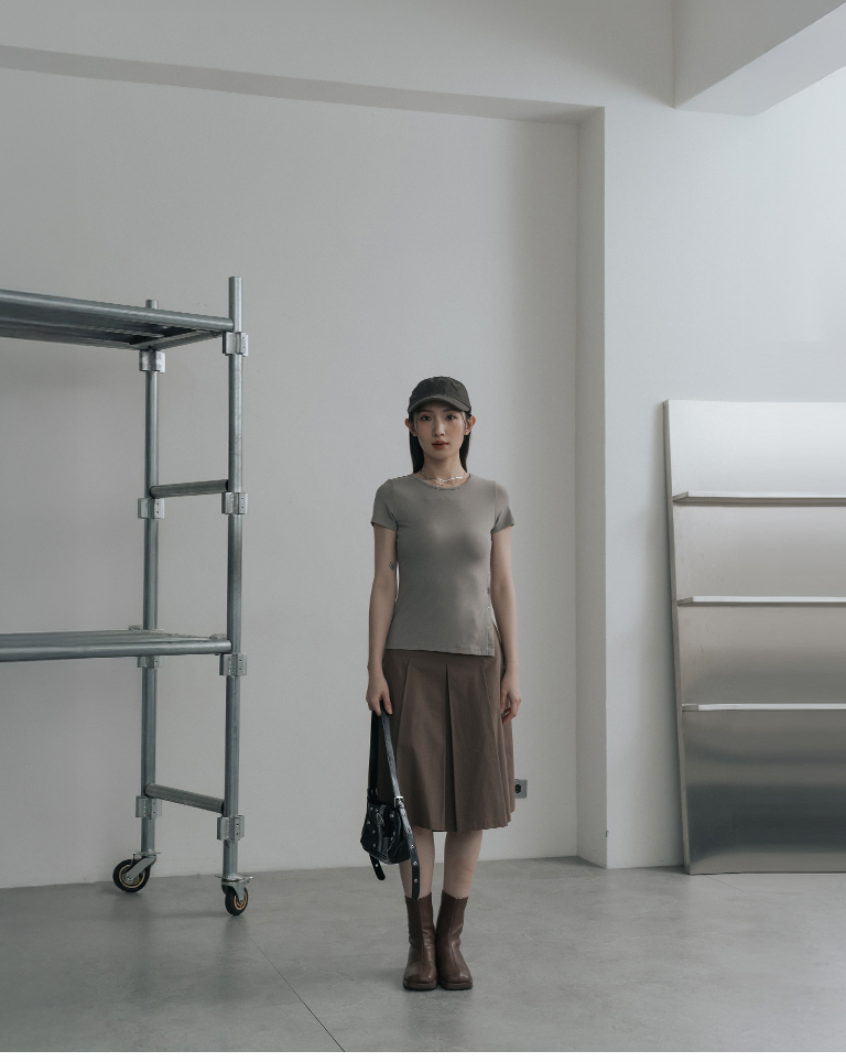 Plain fabric, single-sided snap button design, elastic fitted top - apricot gray【01099548】in stock+pre-order