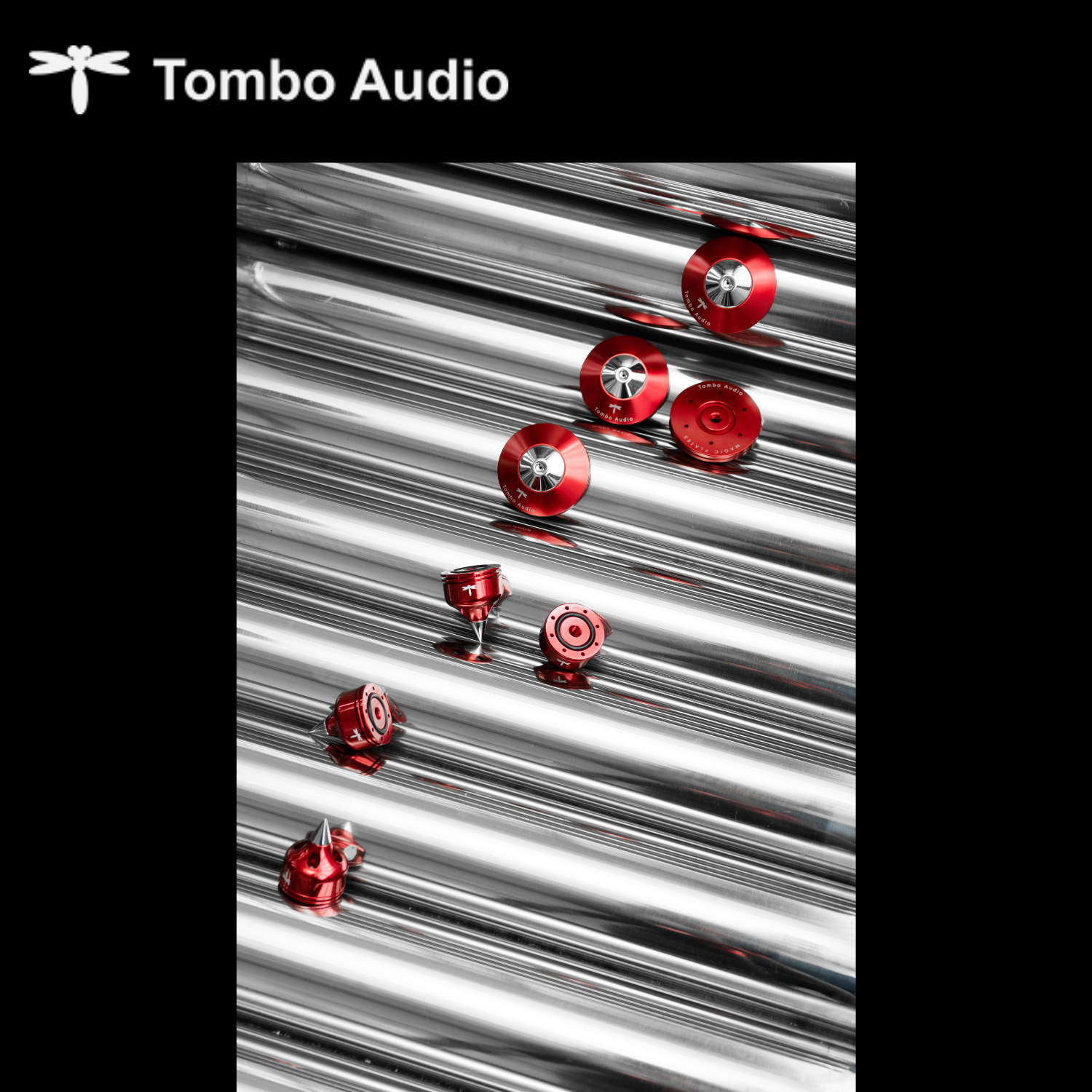 Tombo Audio Magic Plate 05 ball bearing vibration control MP-5 Ruby Red Beauty Shot with spike