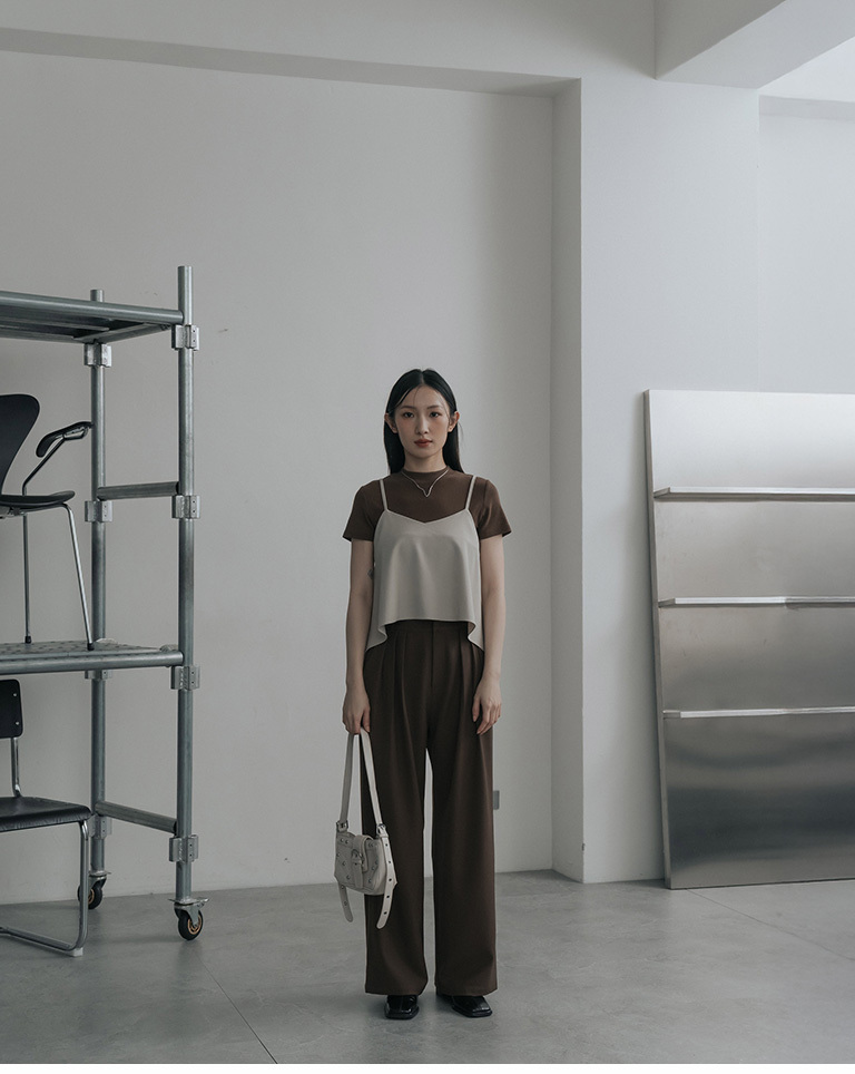 V-neck, irregular hem, spaghetti strap cover-up vest - apricot gray【01099604】in stock+pre-order