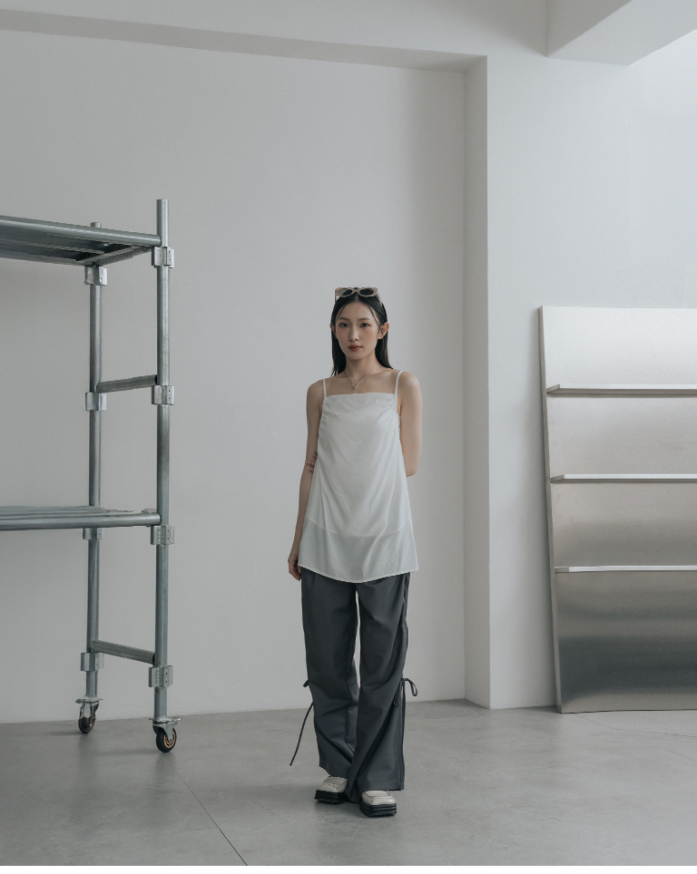 Drawstring strap design spaghetti strap cover-up vest - white【01099626】in stock+pre-order