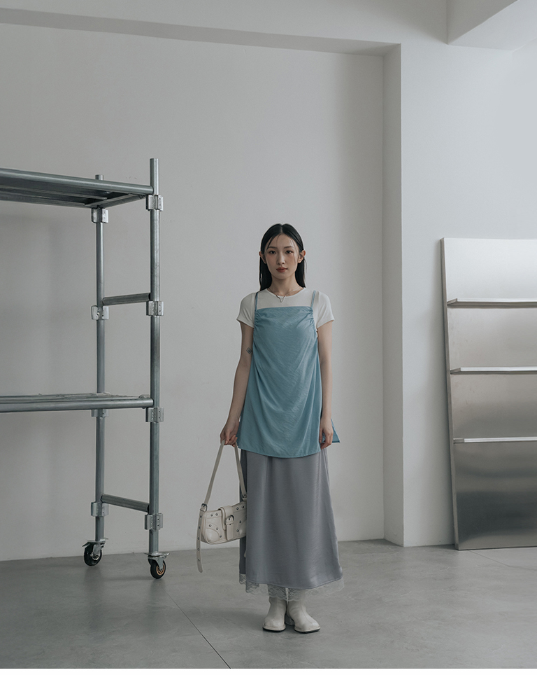 Drawstring strap design spaghetti strap cover-up vest - blue【01099628】in stock+pre-order