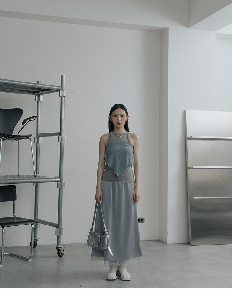 Plain washed shoulder fitted vest - gray S/M【01150476】in stock+pre-order