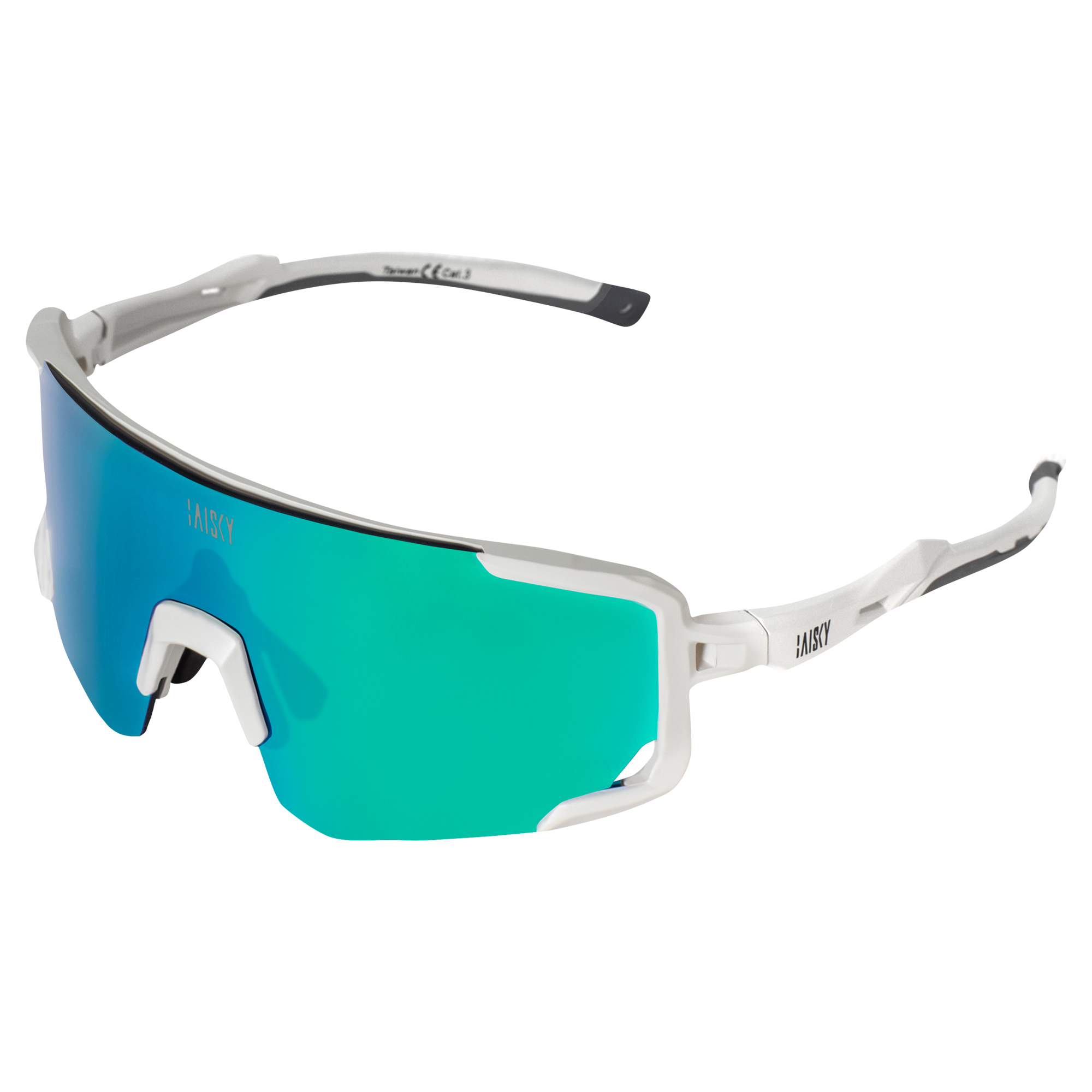 運動風鏡 灰白框電鍍藍綠