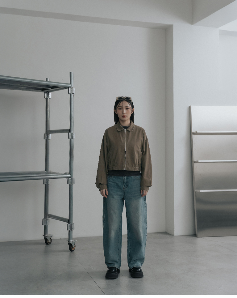 Washed design double-zip lapel jacket - coffee【02071706】in stock+pre-order