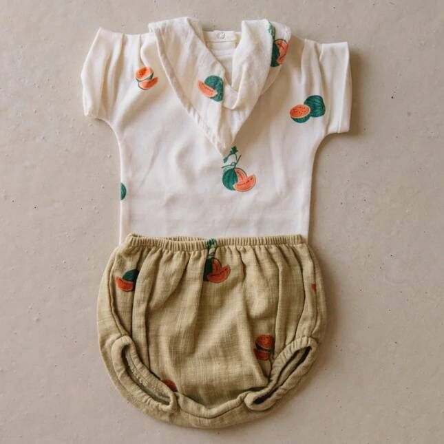 STUDIO BOHEME 西瓜短袖包屁衣 PARIS BODY BAMA - ECRU PASTEQUE