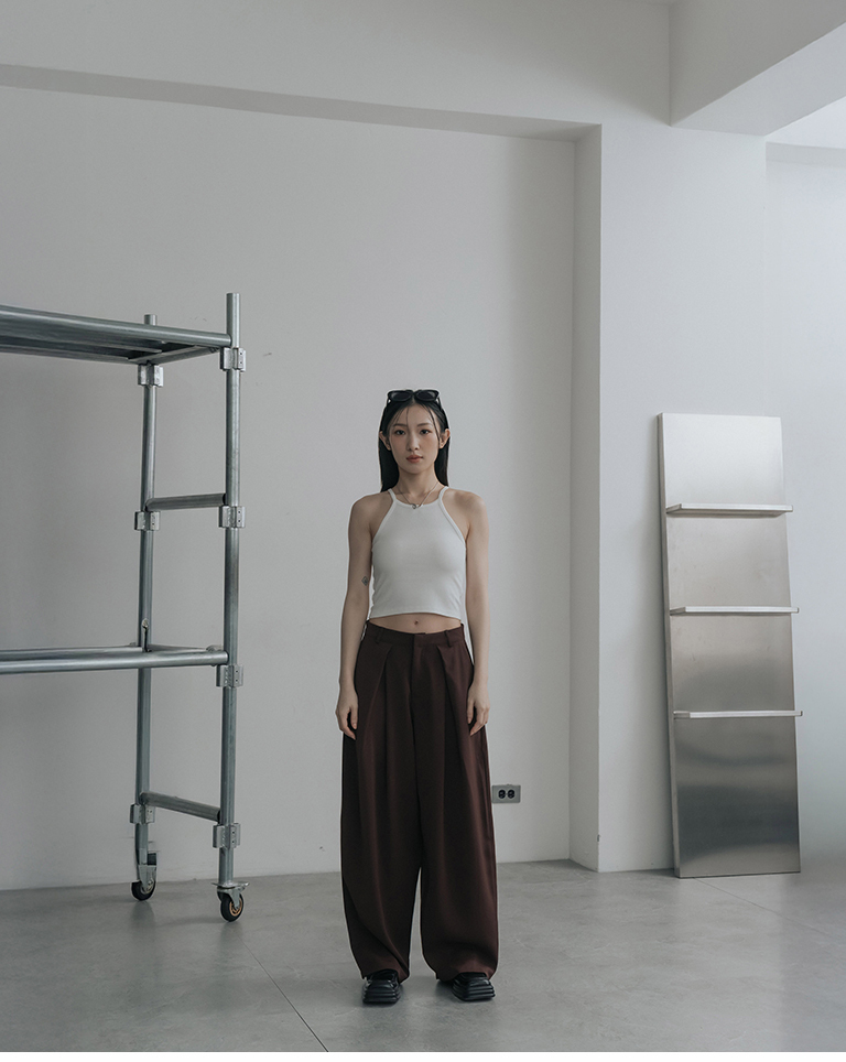 Simple pleated low-waisted cocoon-shaped suit trousers - coffee S/M/L【04030518】in stock+pre-order