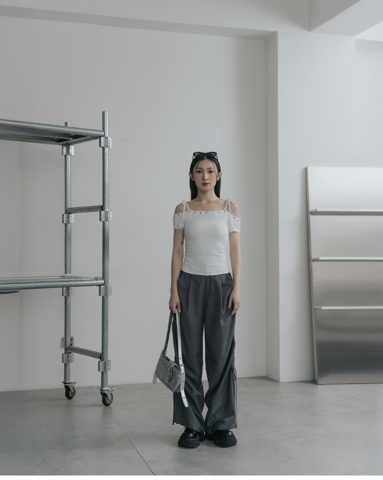 Side-gathered tie-up suit trousers S/M/L【04102010】in stock+pre-order