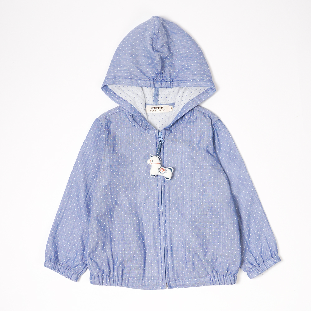 PIPPY 素雅點點純棉小馬吊飾連帽外套 藍