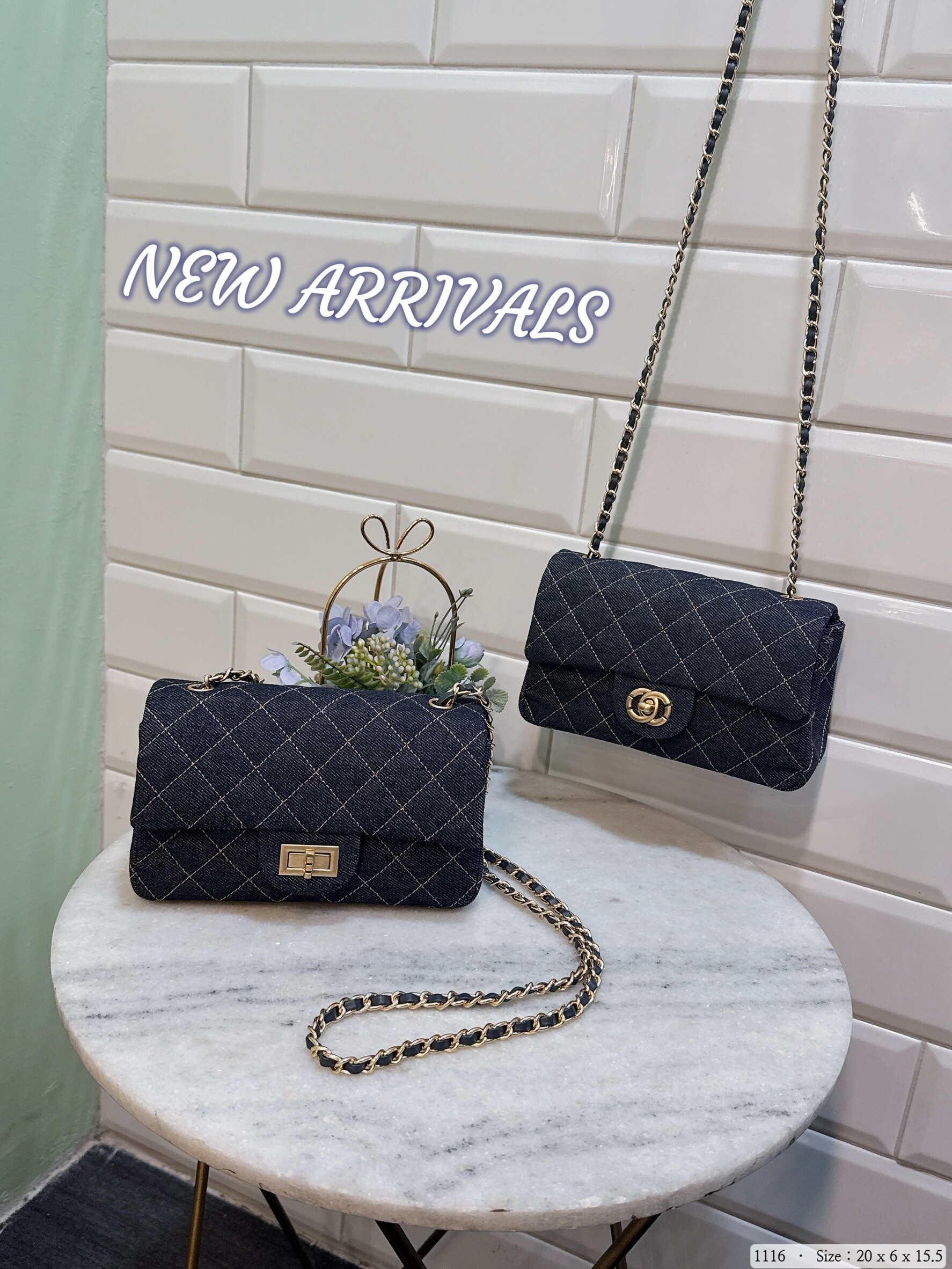 1116韓國丹寧綿羊皮菱格小方包