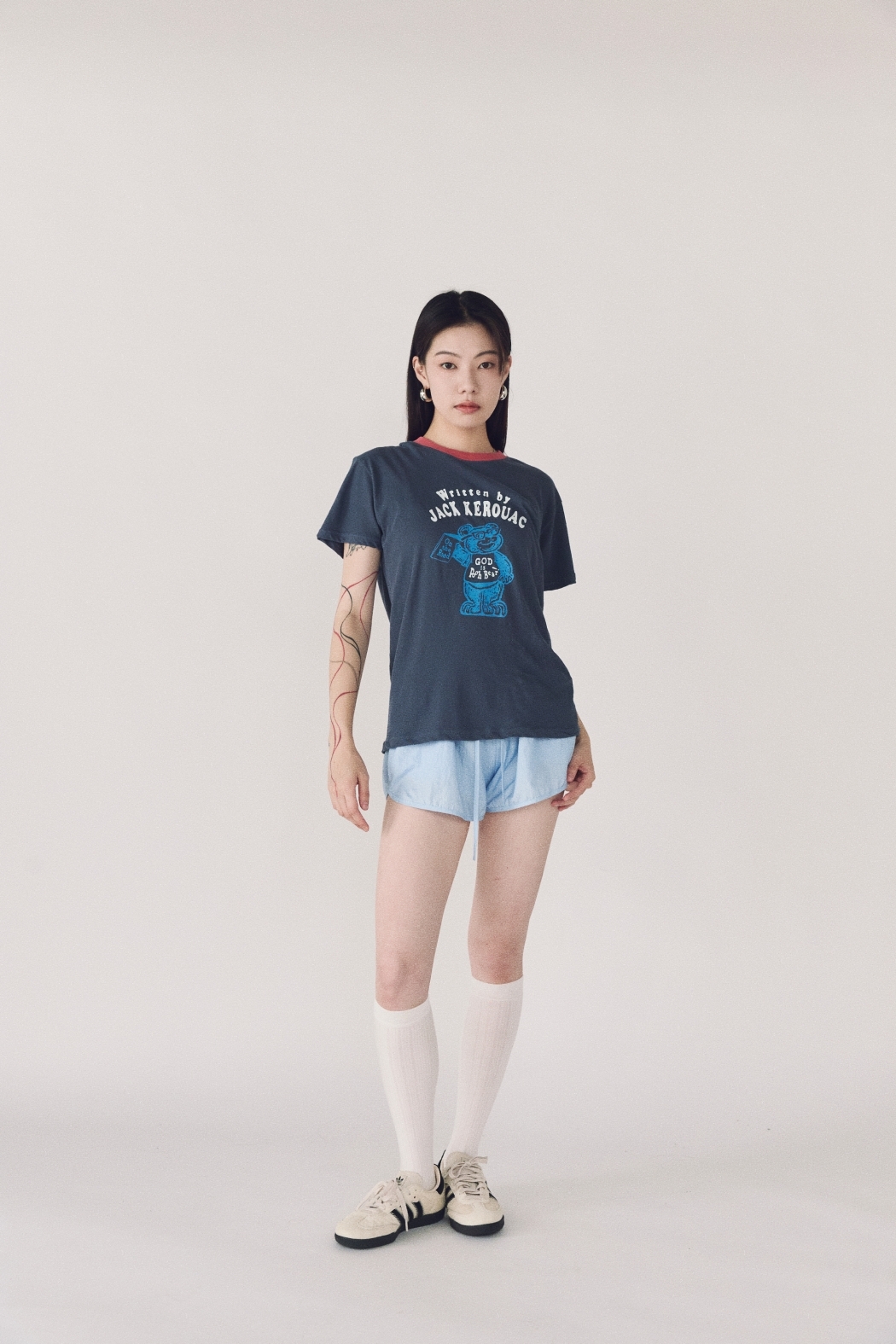 撞色領小熊短踢-藍