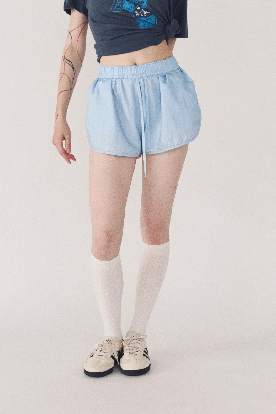 顯腿長鬆緊短褲-藍