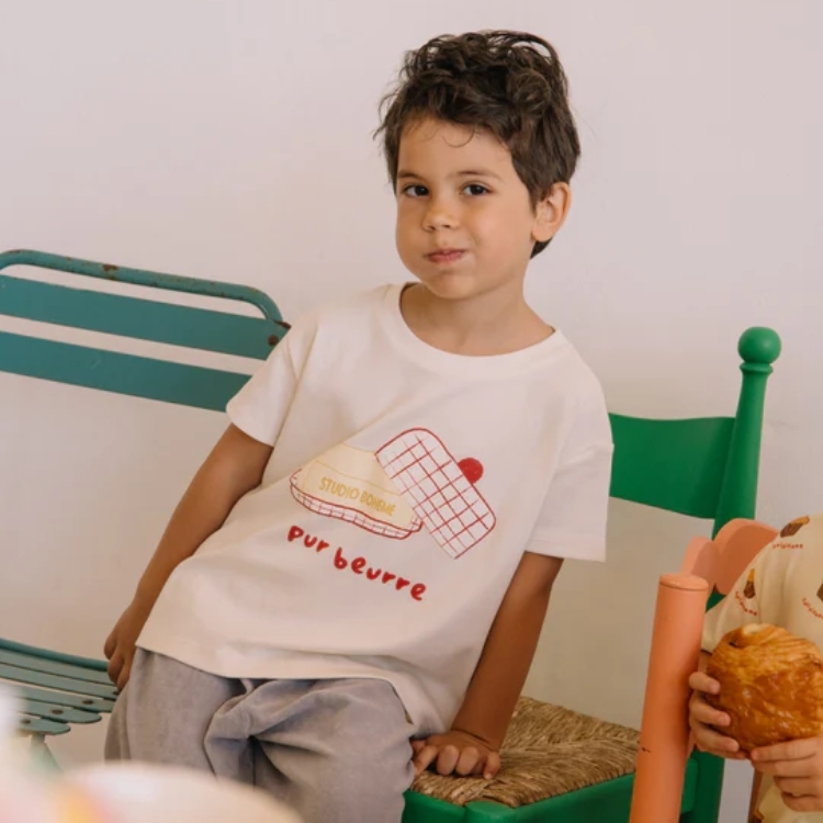 STUDIO BOHEME 奶油圖案短袖T恤 TSHIRT ESSENTIAL JERSEY - ECRU BEURRE