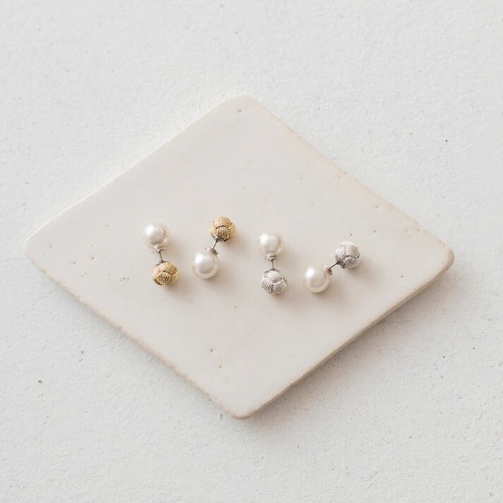 Pisceans - 小田卷×仿珍珠雙面針式耳環 / 金色