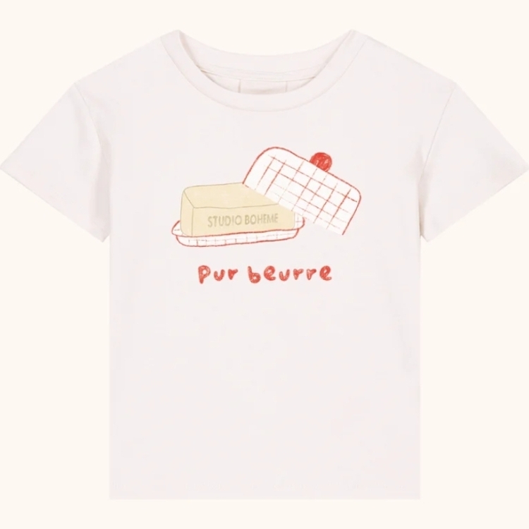 STUDIO BOHEME 奶油圖案短袖T恤 TSHIRT ESSENTIAL JERSEY - ECRU BEURRE