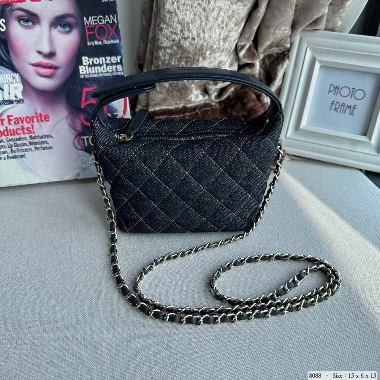 8088韓國丹寧羊皮拼接氣質方盒包