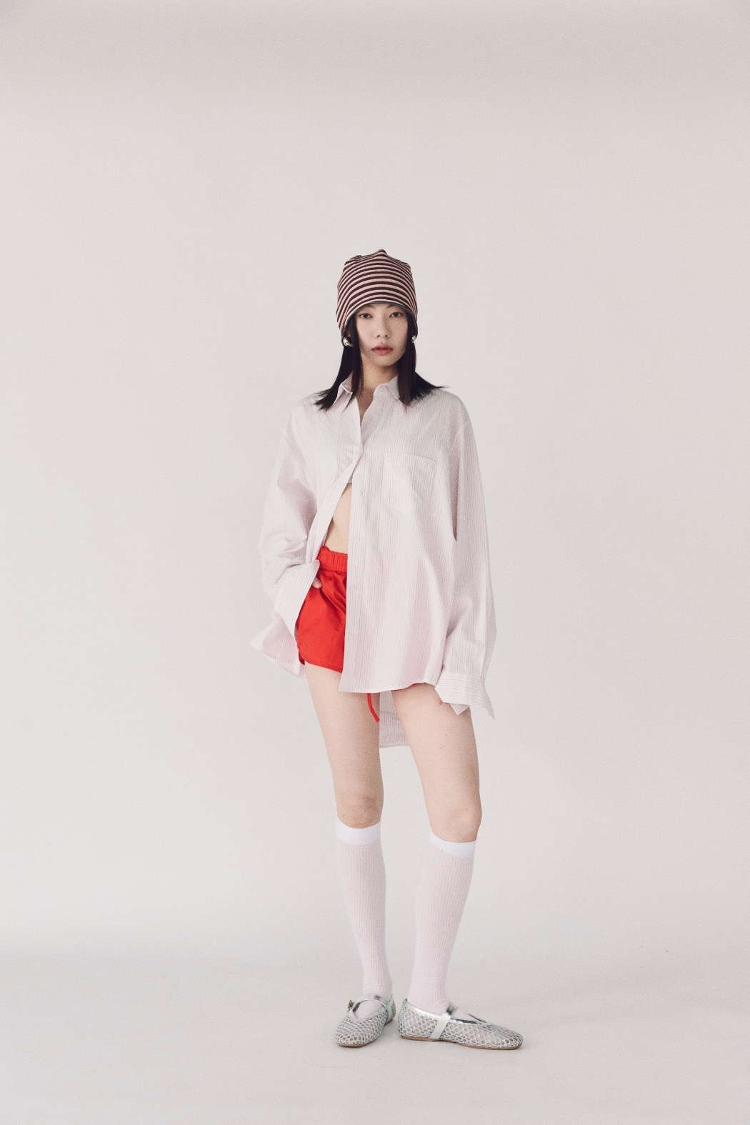 清新直紋寬鬆襯衫-粉