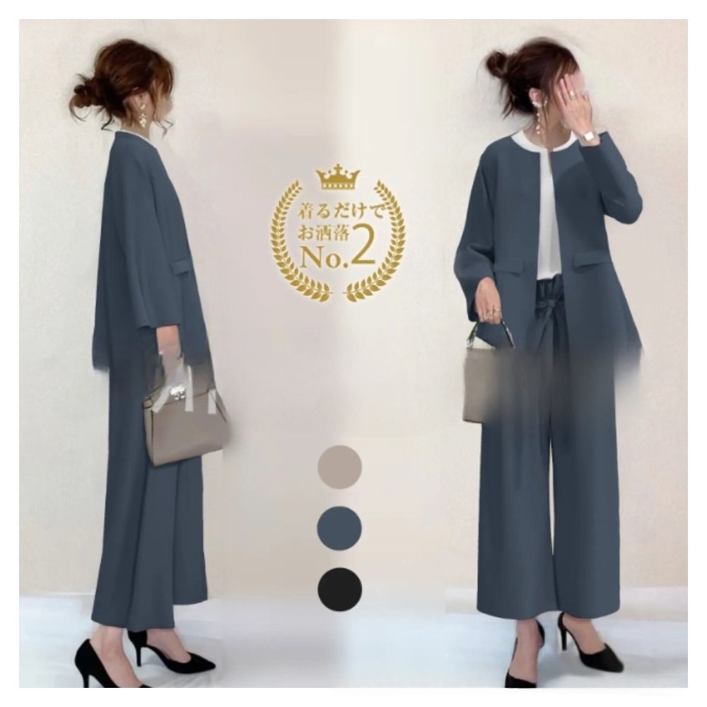 【ASister 小姊姊 】AS0597#套裝/褲裝☆2件式正裝_*U領造型口袋*西裝外套+闊腿九分西裝褲/寬褲(3色 S-L)