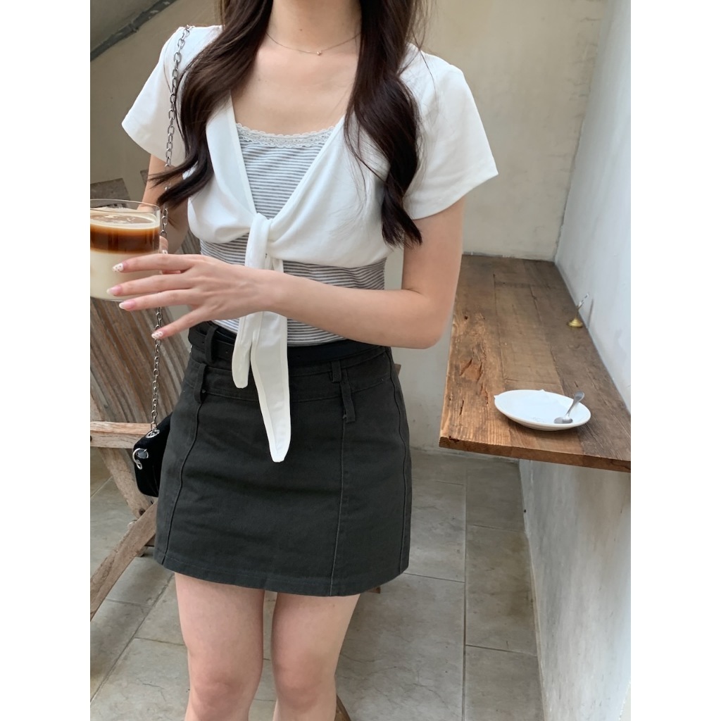 A04 Y2K甜妞 疊穿罩衫假兩件上衣 #9911