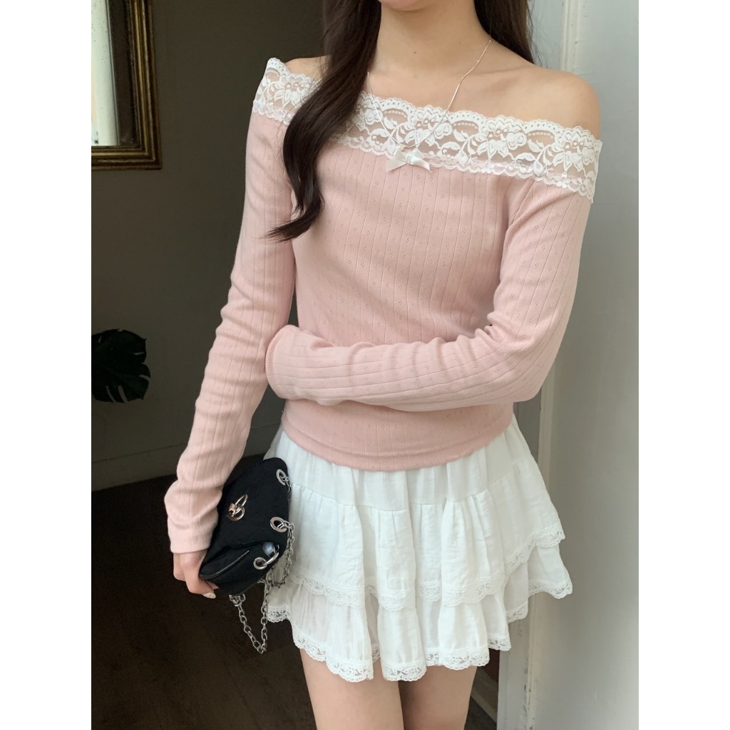 A05 正韓🇰🇷一抹溫柔蕾絲平口上衣 #9916