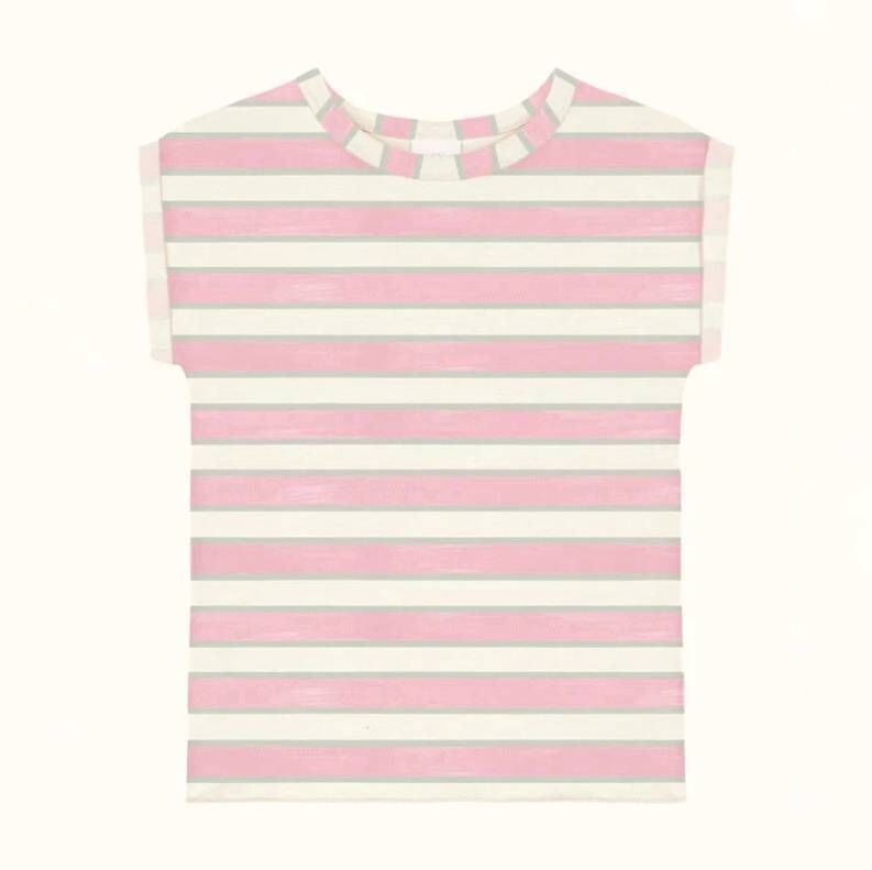 STUDIO BOHEME 草莓開心果條紋反折袖T恤 T-SHIRT BAMA - RAYURES FRAISE PISTACHE