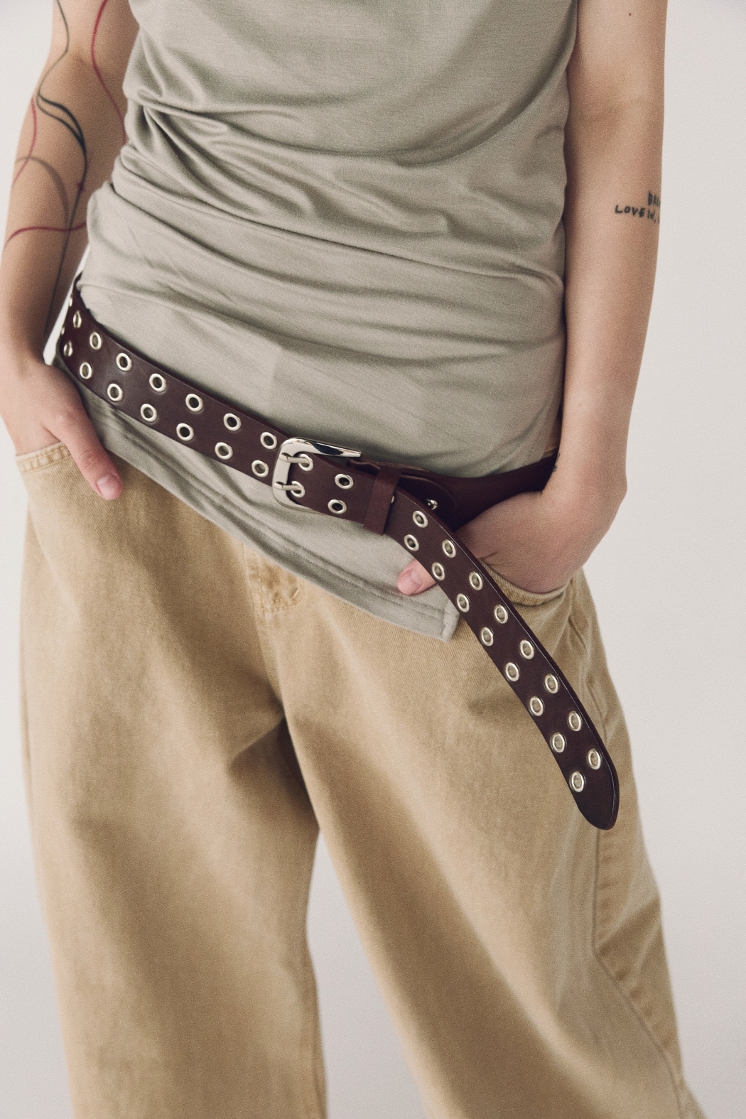 西部真皮雙孔皮帶-深咖