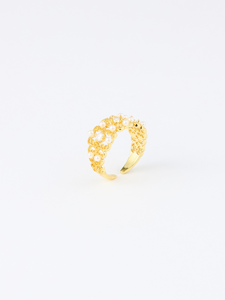復古蕾絲珍珠碎鑽戒指