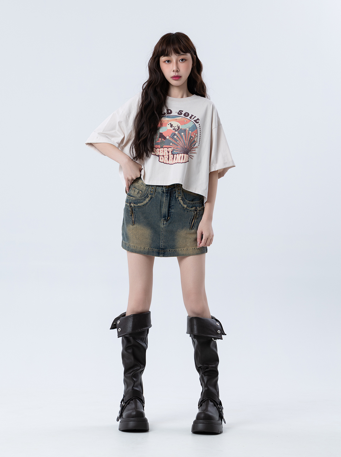 復古插畫風寬版短袖T恤