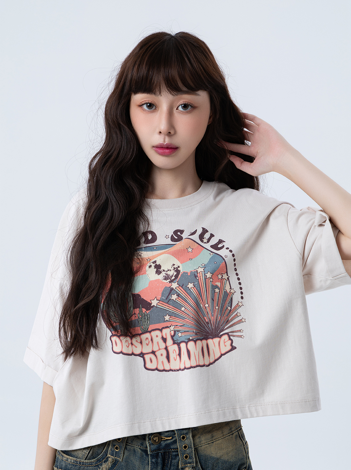 復古插畫風寬版短袖T恤