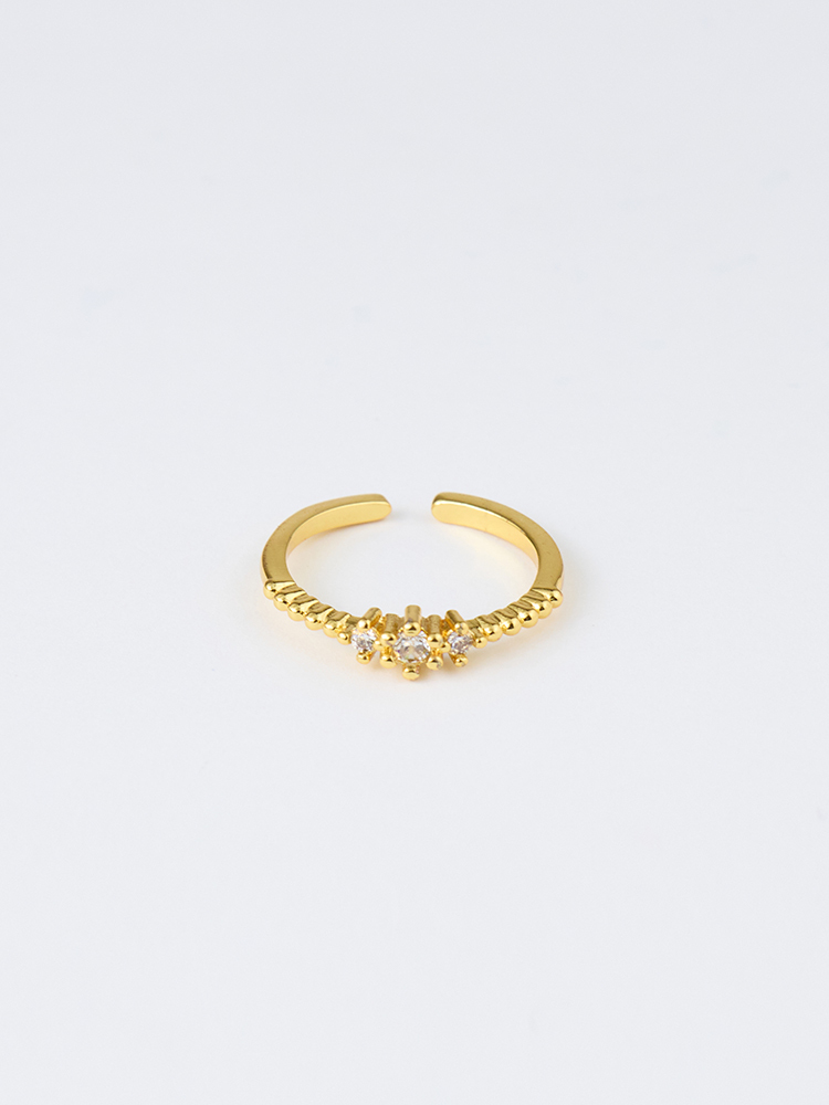 迷你三鑽刻紋開口戒指