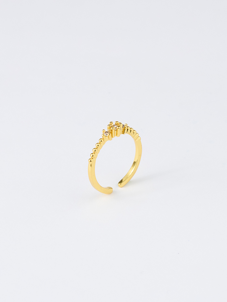 迷你三鑽刻紋開口戒指