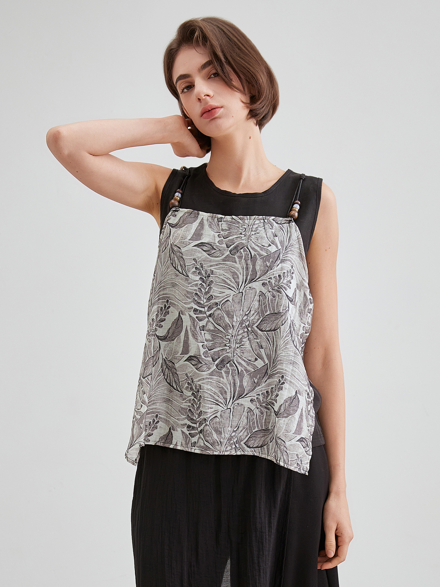 mi-tu 印花假兩件背心