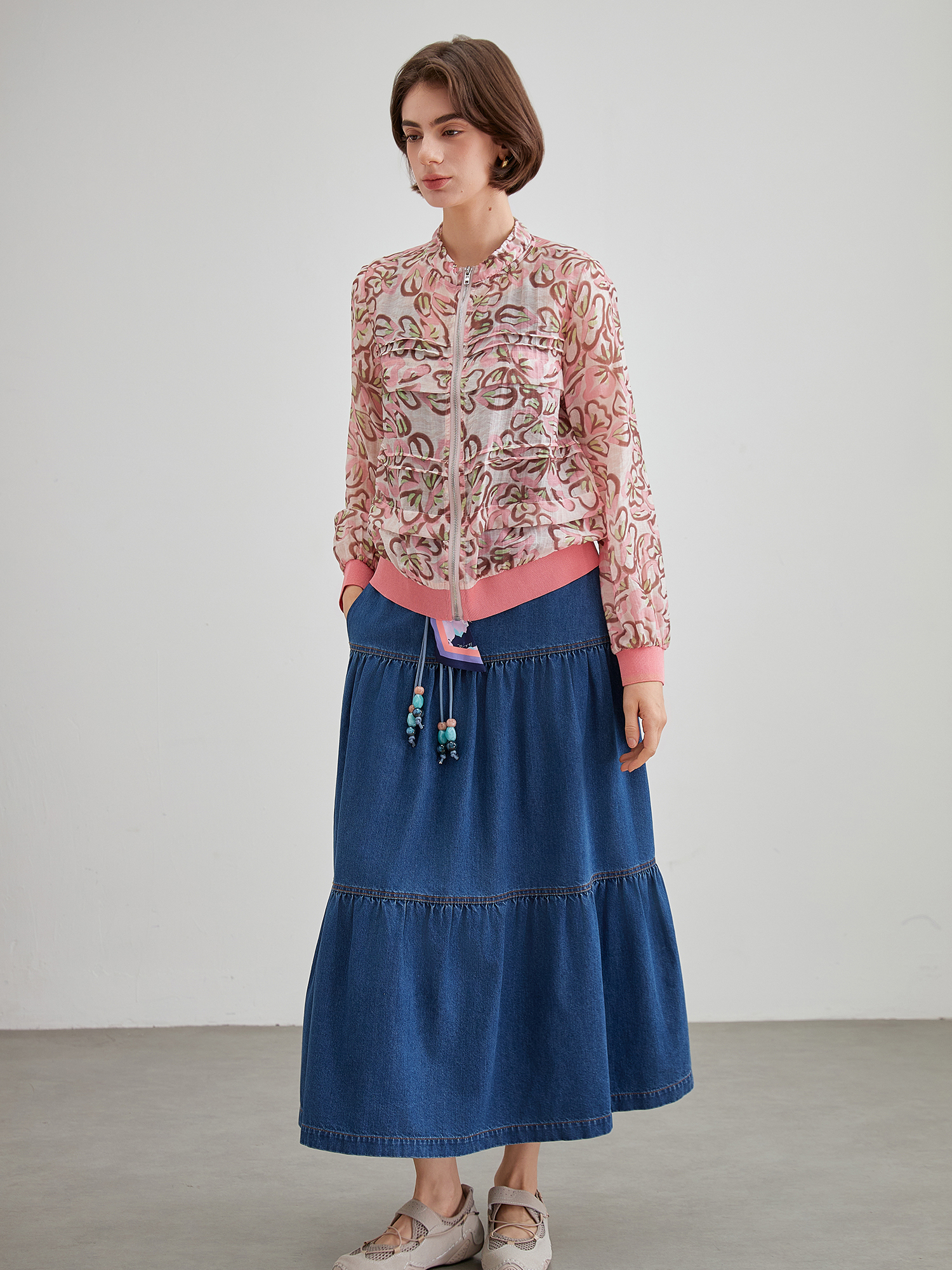 mi-tu 印花薄紗外套