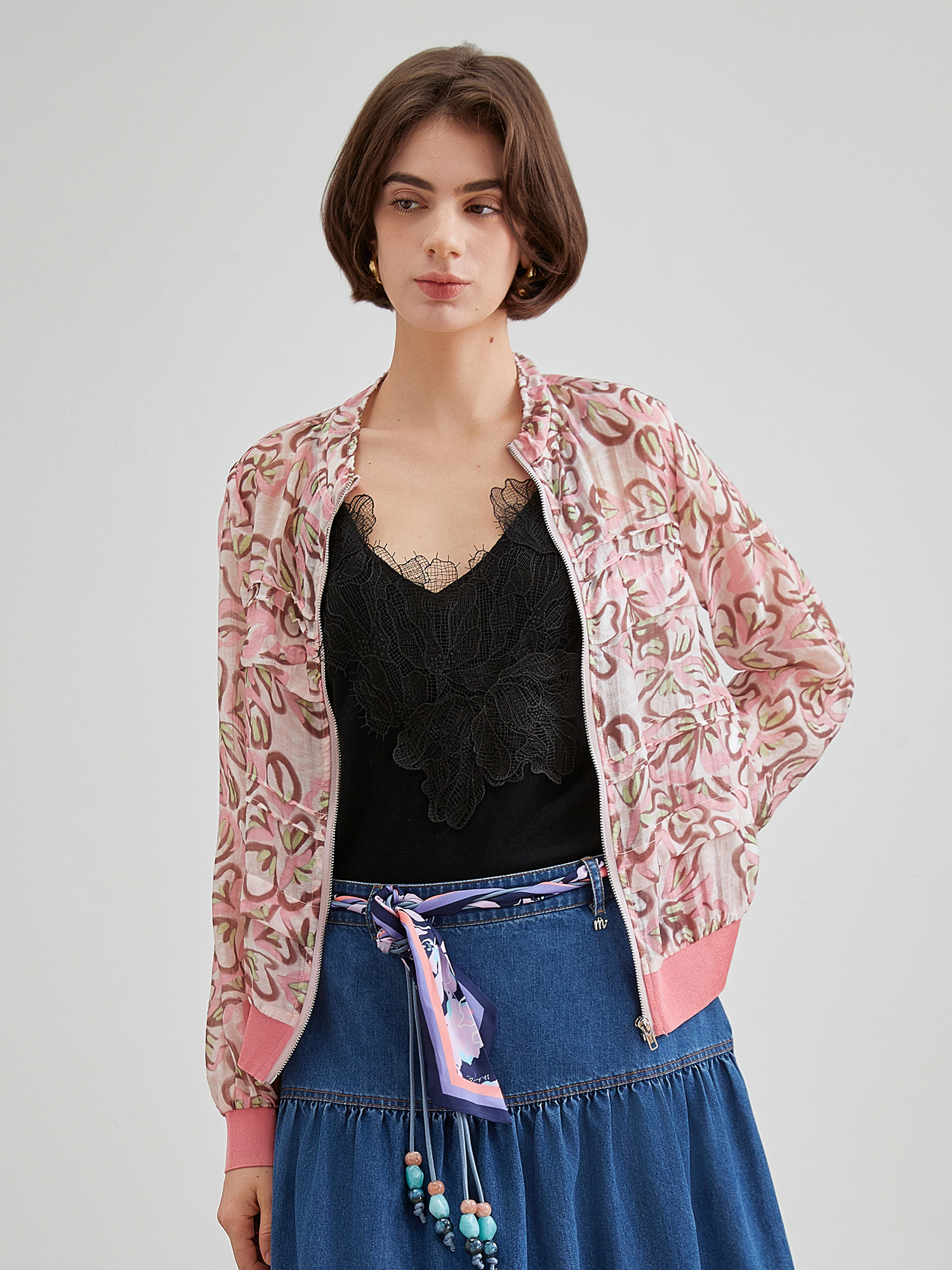 mi-tu 印花薄紗外套