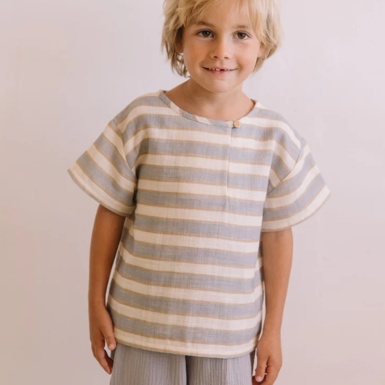 STUDIO BOHEME 單釦藍金條紋T恤 T-SHIRT ORSO GAZE - RAYURES BLEU GOLD