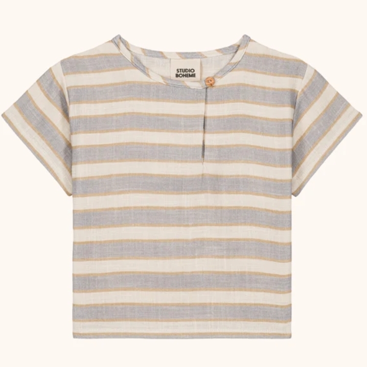 STUDIO BOHEME 單釦藍金條紋T恤 T-SHIRT ORSO GAZE - RAYURES BLEU GOLD