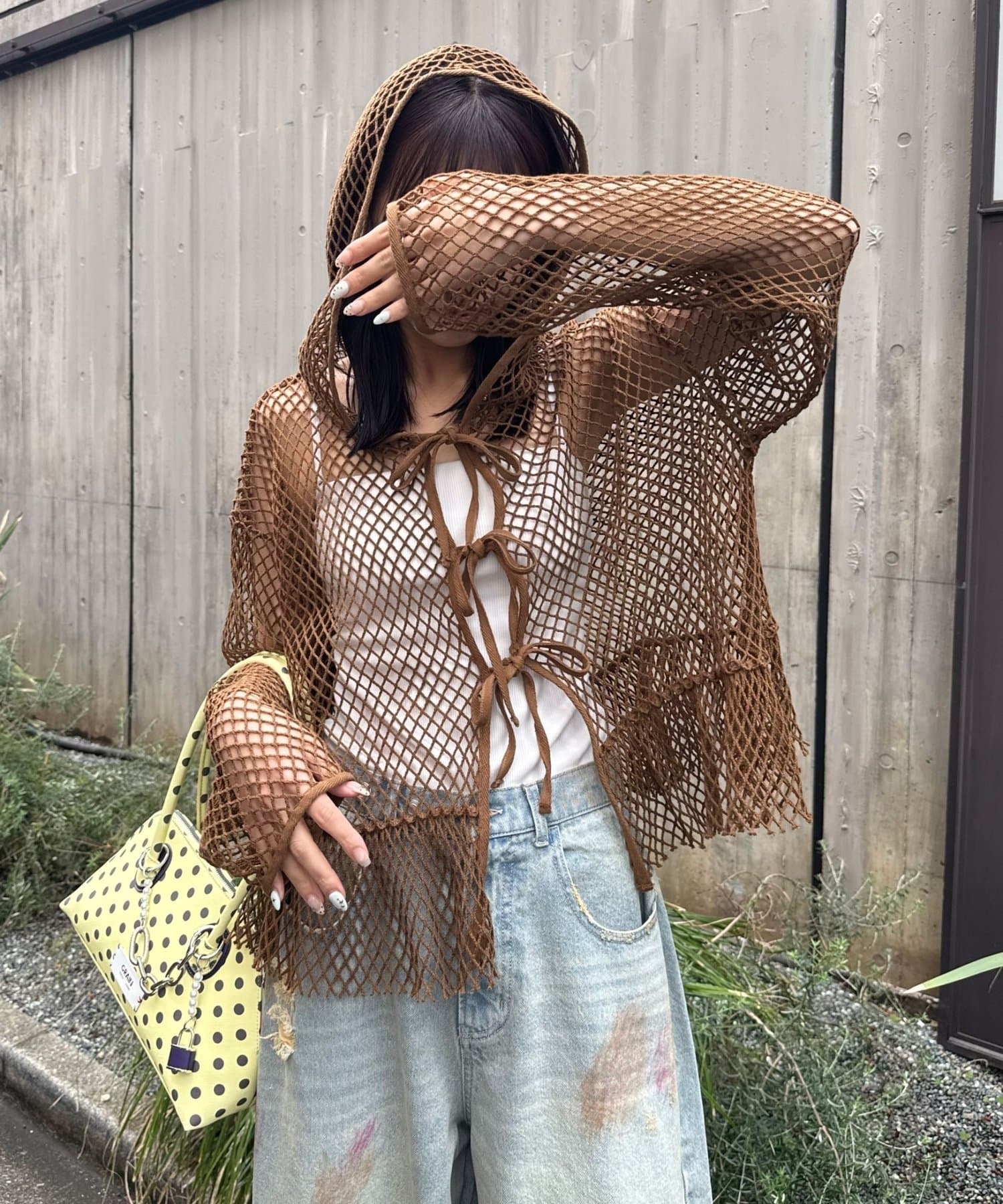 SELECT / Mesh Ribbon Hoodie Cardigan